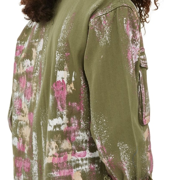 ❌SOLD❌NWT TOPSHOP Ethan Metallic Green Foil Shirt - Picture 3 of 4